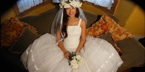 Bride in poofy wedding dress